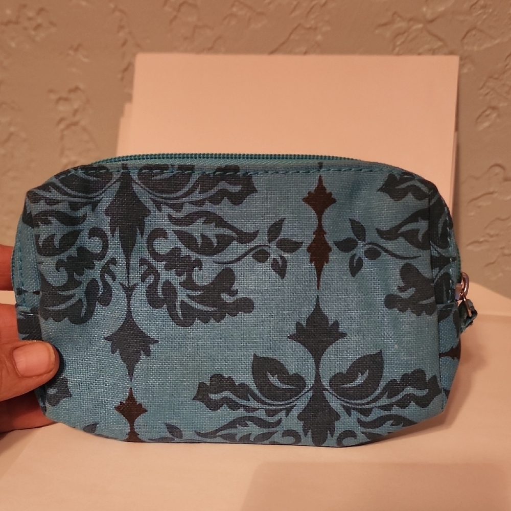 Stylish Blue and Black Damask Cosmetic Bag